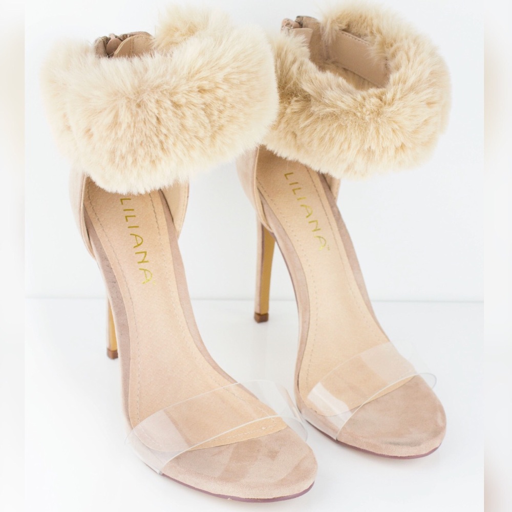 Clear Top Furry Ankle Heels